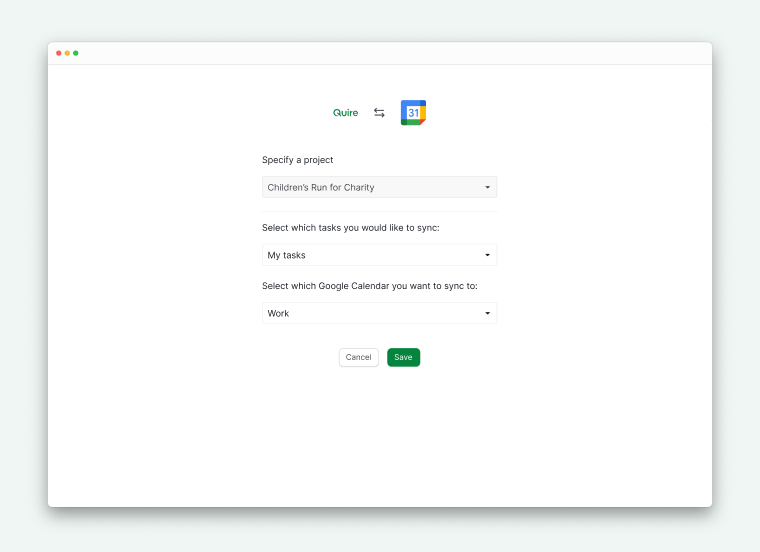 syncing from Google events to Quire and selecting what kind of tasks